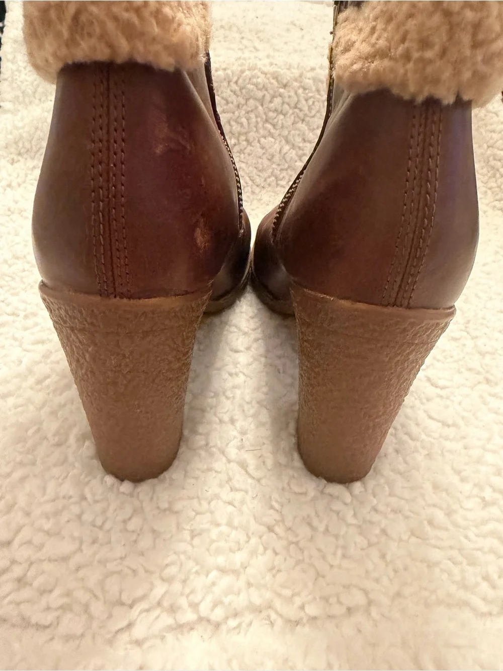 Timberland OrthoLite Glancy Fleece Cuff Zip Ankle Brown Leather Bootie 6.5